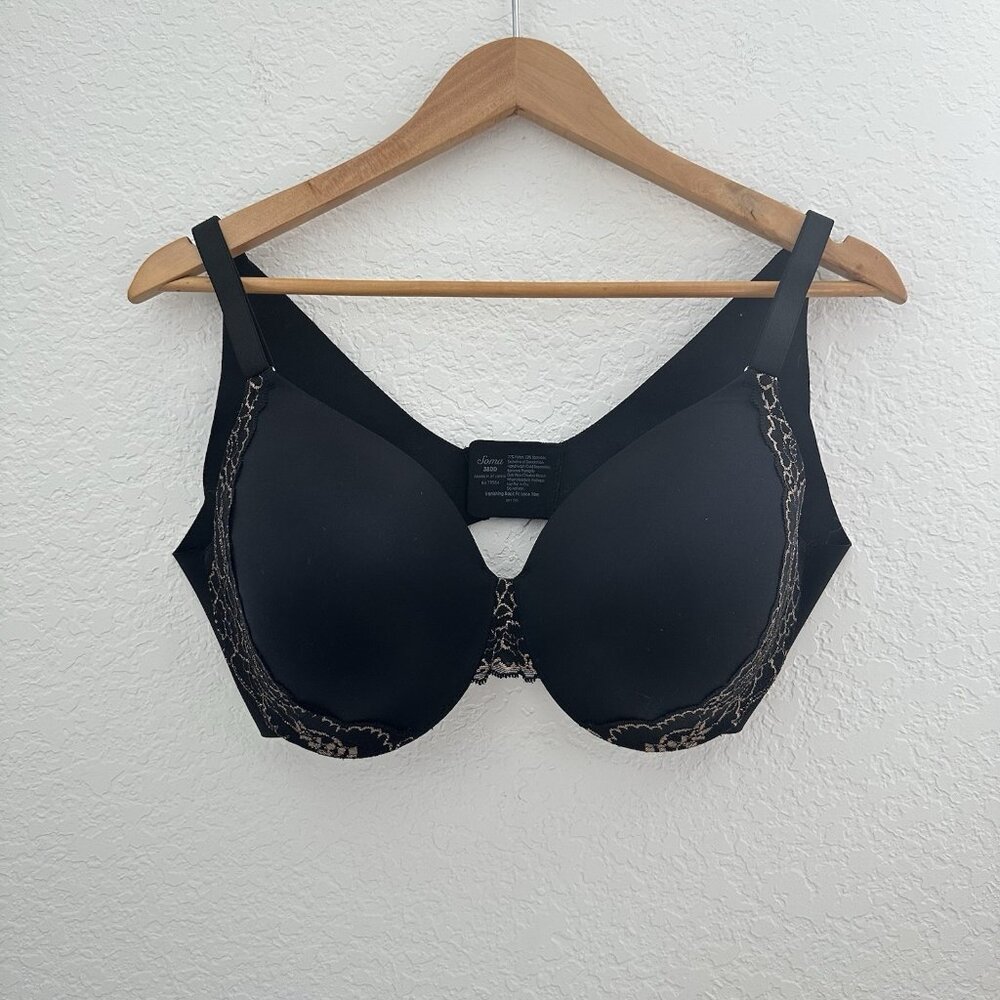 NWOT Soma Vanishing Back‎ Full Coverage Underwire Lace Trim Bra 38DD Black Nude